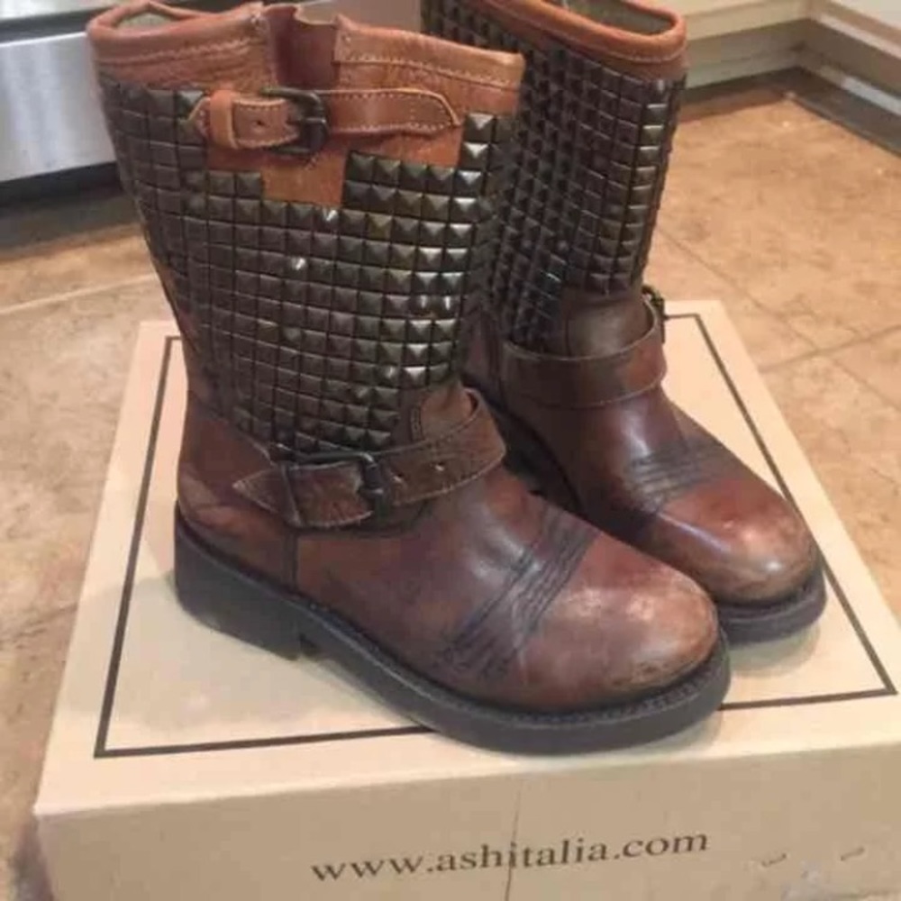 ASH brown studded leather boots size 37 (or 7)